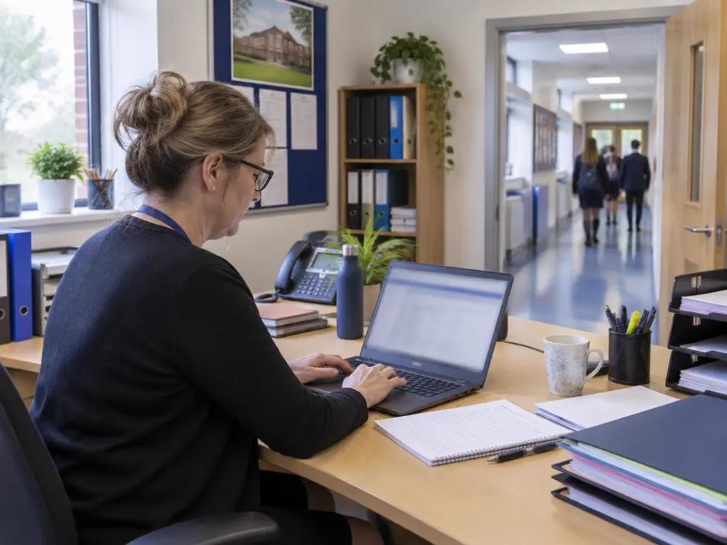 School business manager working in the school office