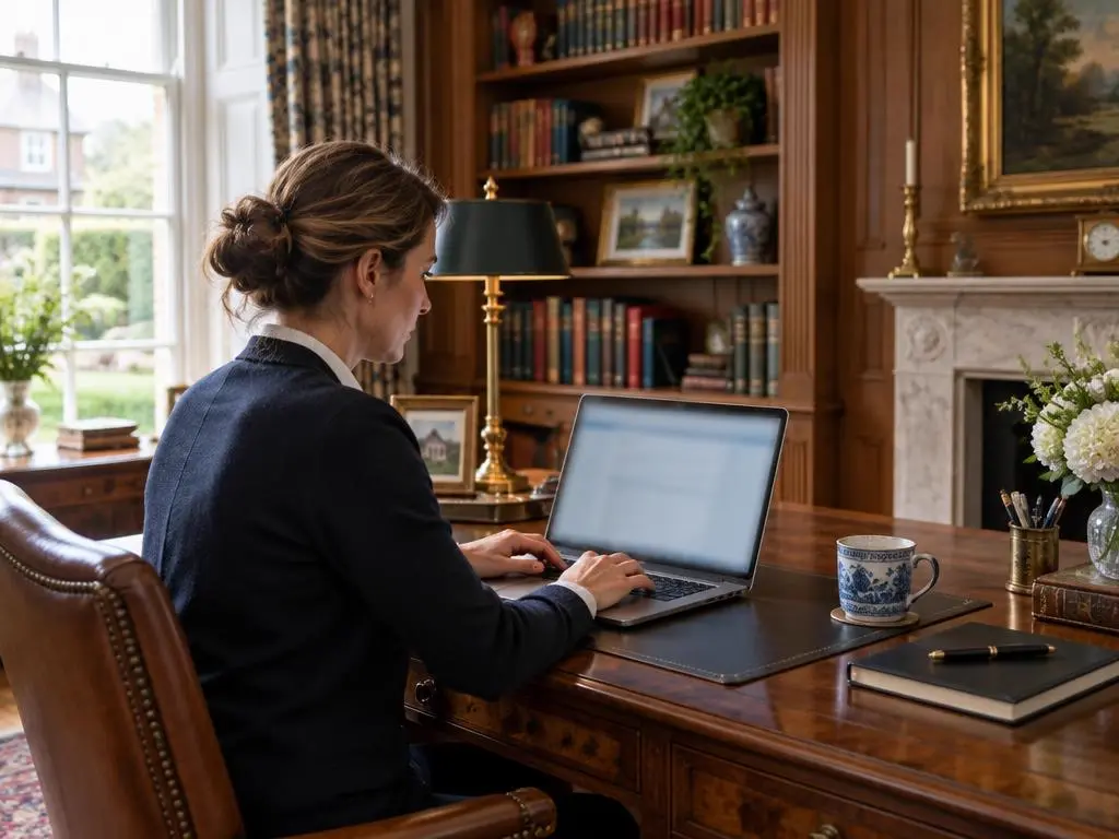 House manager working in a private home office