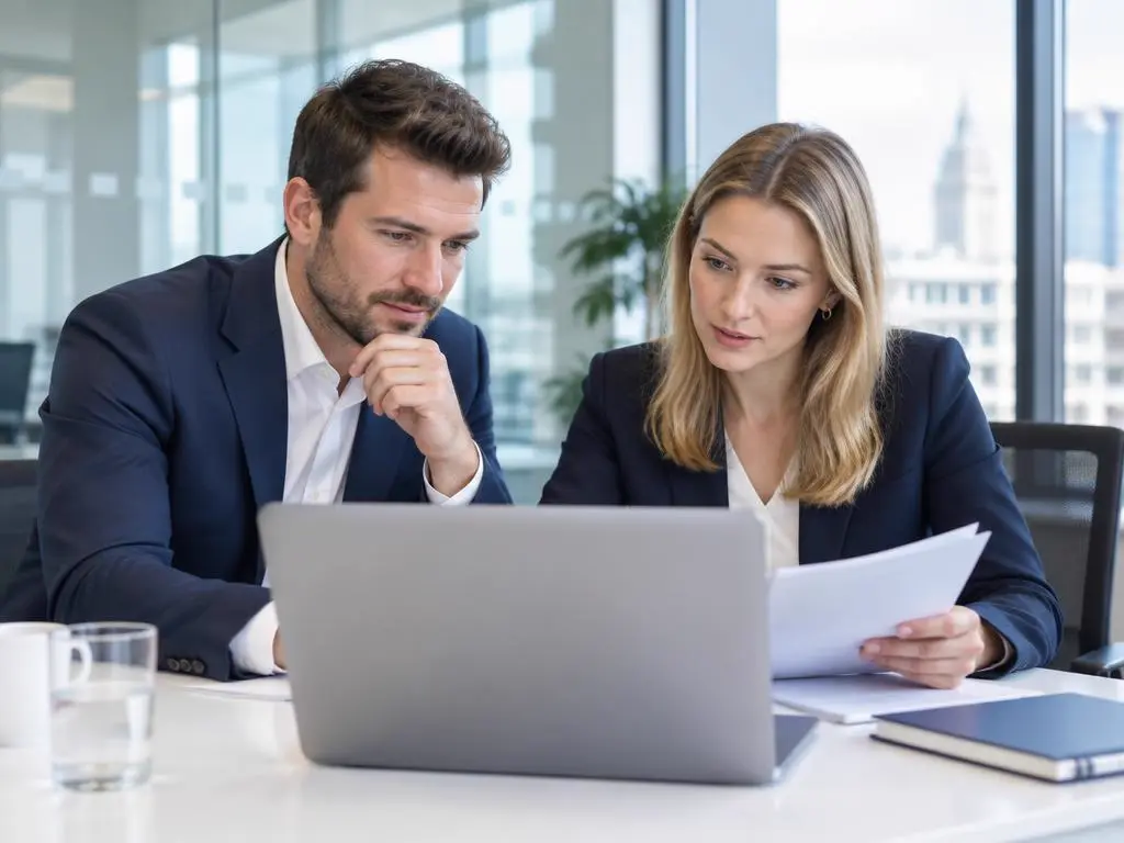 Accountant and client reviewing documents in a meeting room