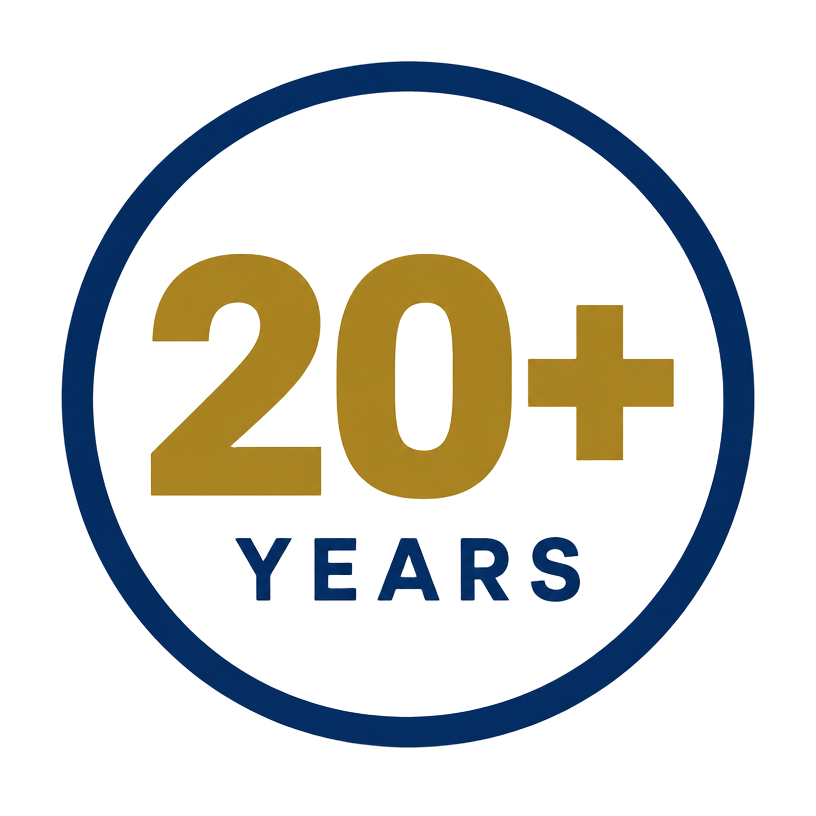Badge marking more than 20 years in business